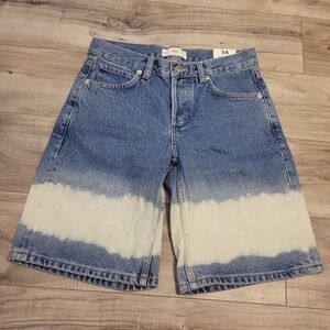 MNG Tie-Dye Bleach Long Bermuda Denim Jean‎ Shorts Womens 2 100% Cotton NEW